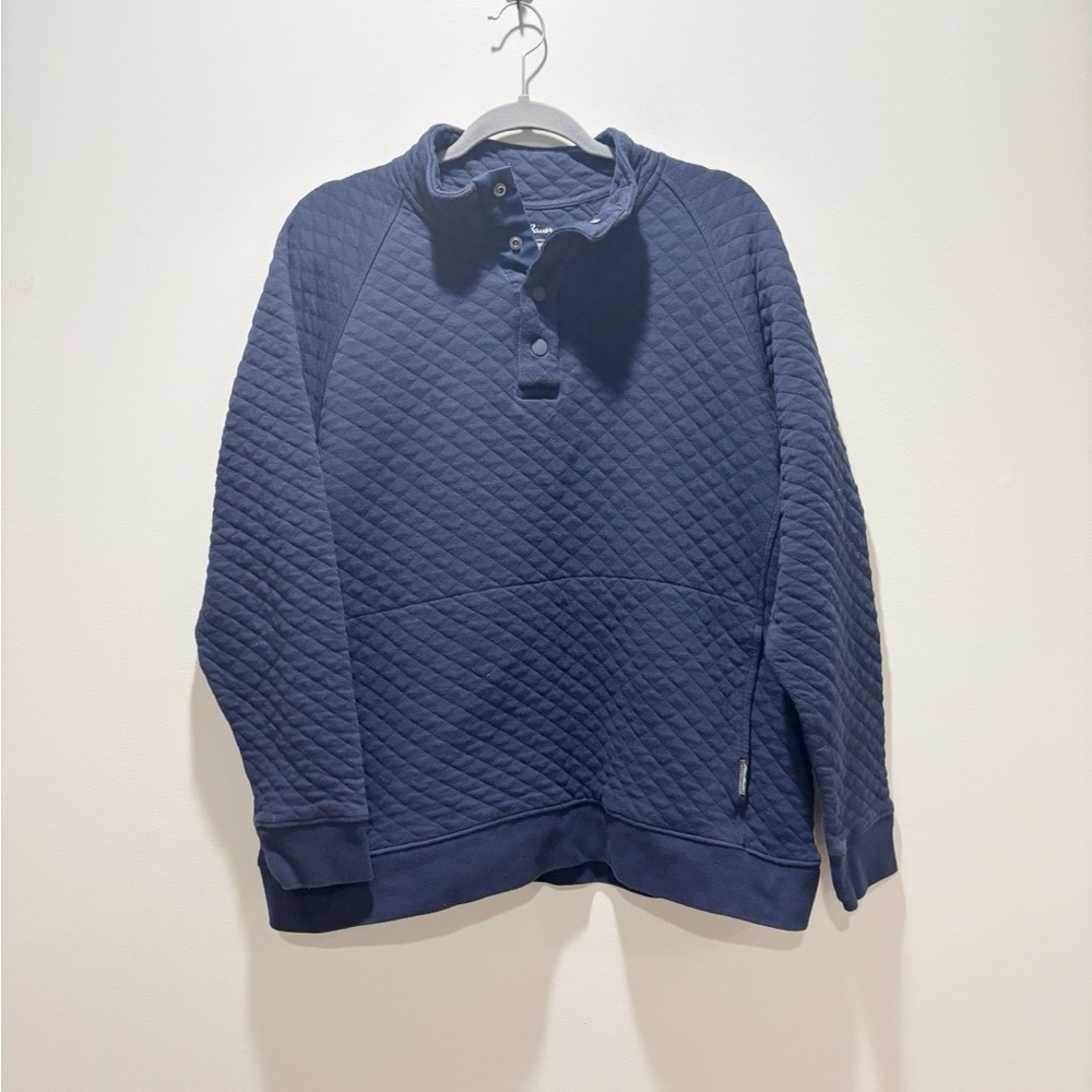 Eddie Bauer Quilted Navy Blue Pullover Sweatshirt Snap Button Cotton Blend XL